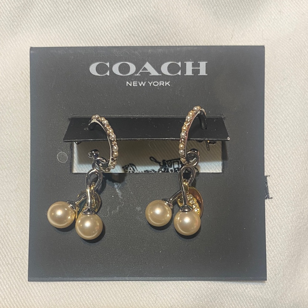 Coach Gold and Pearl Dangle Earrings